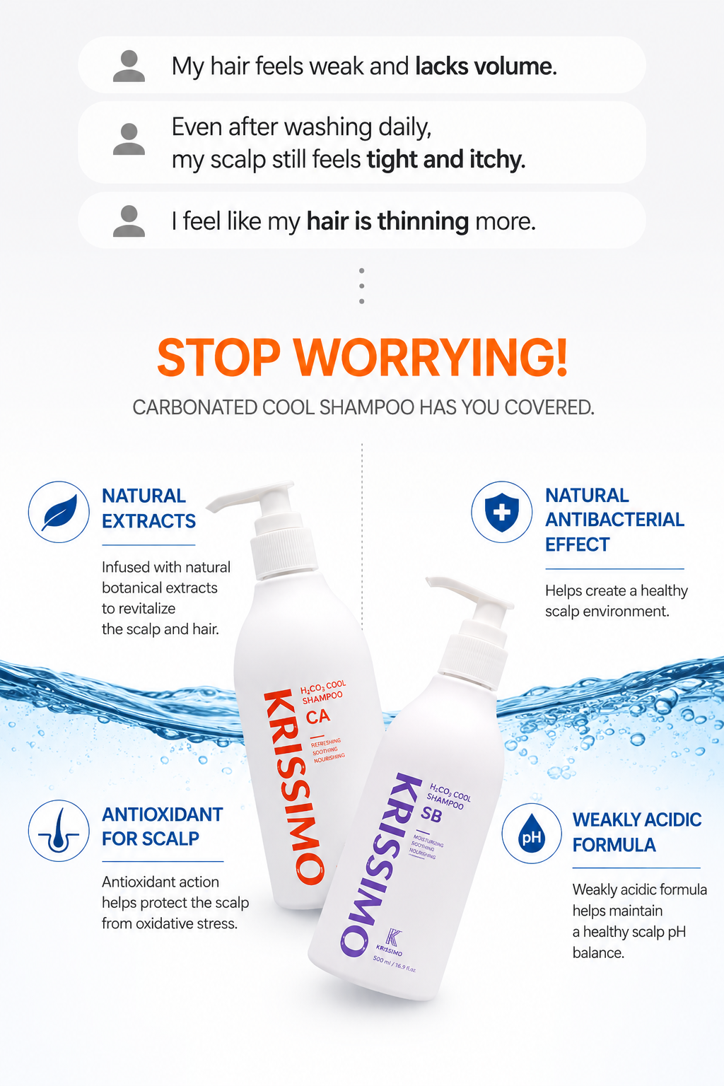 KRISSIMO H2CO3 Cool Shampoo 300ml x 2ea
